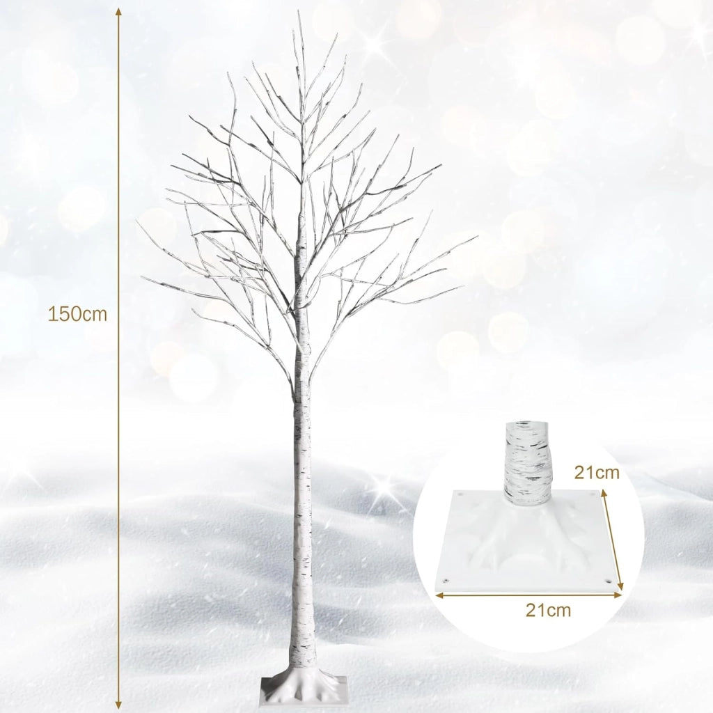 Albero Artificiale Illuminato 120/150/180 cm con Rami di Betulla, Albero di Natale Bianco con Luci LED Calde e Bianche, Decorazione per Interno per Natale Pasqua Matrimonio (150cm)