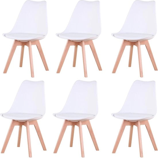 Sedie da pranzo - 6 pezzi - Set di 6 - Gambe in legno - Sedie da pranzo - Bianche - Con cuscino 

Modello: 
Dimensioni: 
Peso: 
Materiali: legno 
Colore: bianco 
Incluso: 6 sedie da pranzo con cuscino