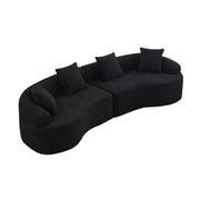 Divano angolare modulare 4 posti con design curvo per soggiorno in chenille nero stile moderno 275×115×63 cm