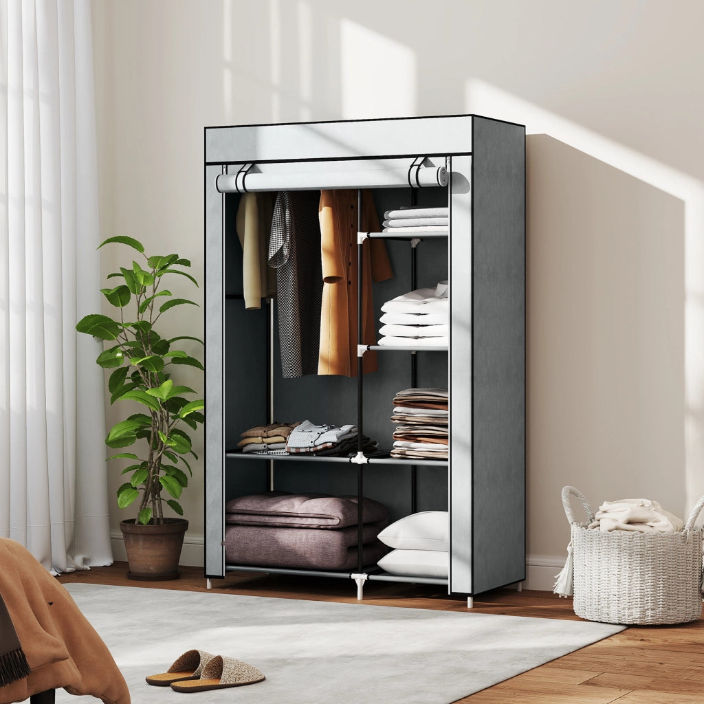Armadio Pieghevole in Tessuto con 6 Ripiani e Appendiabiti ¨C zephmum ¨C 103x43x162.5cm Grigio