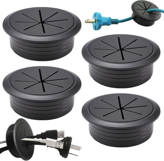 4 x Porte cavi - per Scrivania, Comodino, Tavolo & Mobile TV - Adesivi autoattaccanti - Non danneggiabili facilmente - ABS (60mm)