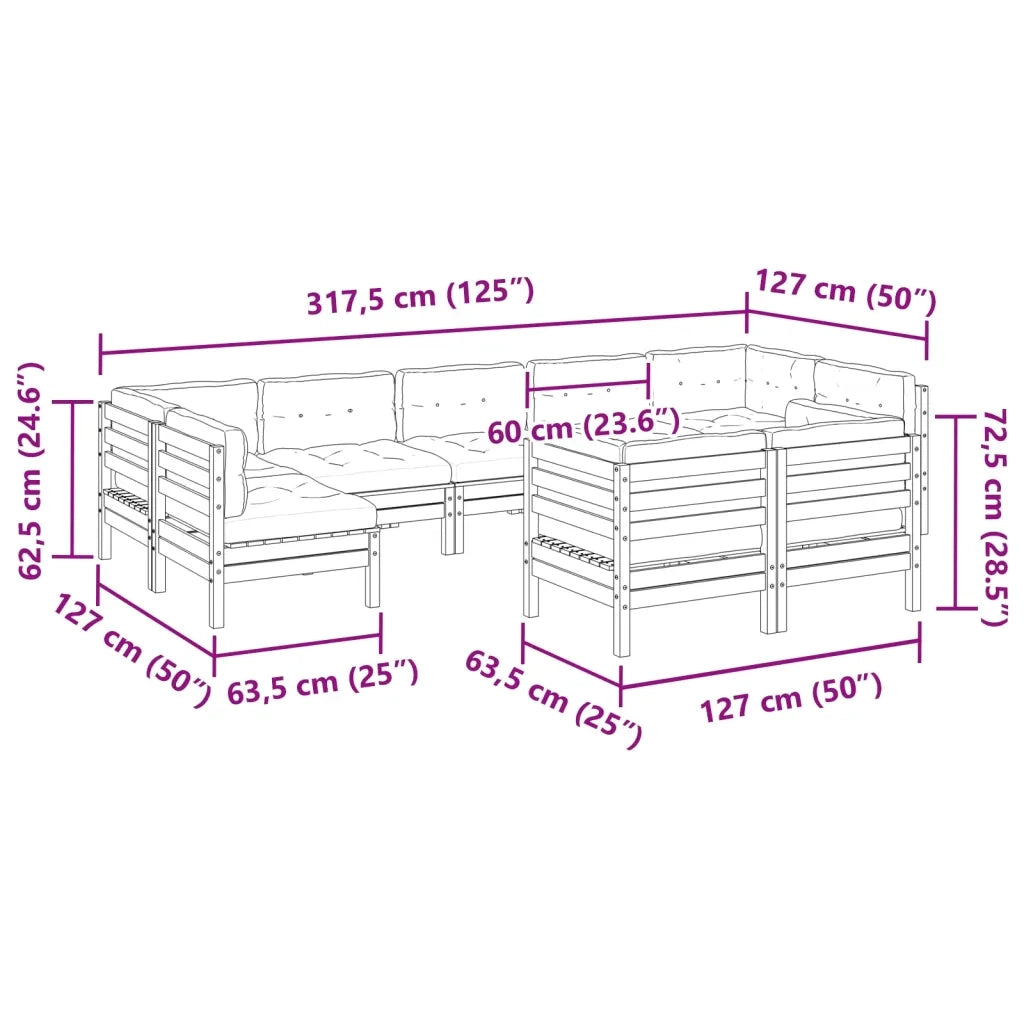Set Divani Giardino 9 pz Cuscini Legno Massello Abete Douglas 3299634