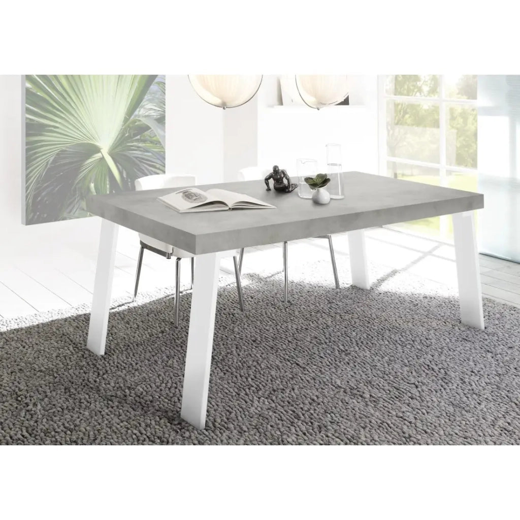 Tavolo da pranzo SPRING – L168 x H88 x l78 cm – Effetto cemento e metallo bianco