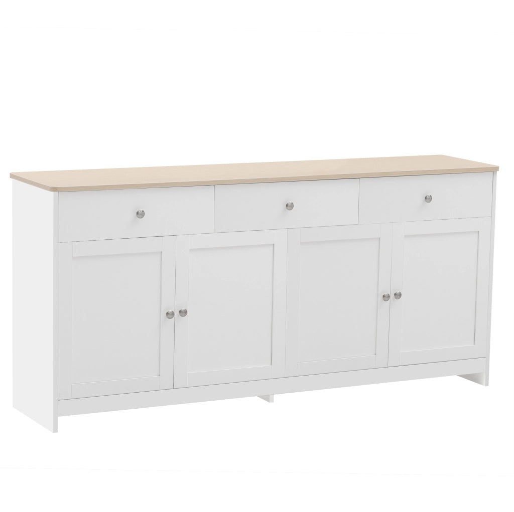 Sideboard buffet 160 cm con 3 cassetti; 4 ante; MDF; bianco e effetto legno