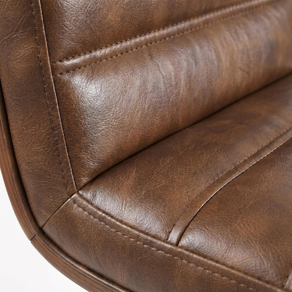 Sgabello da bar girevole con schienale ergonomico, anello poggiapiedi e piedini antiscivolo in PU e legno marrone rossiccio