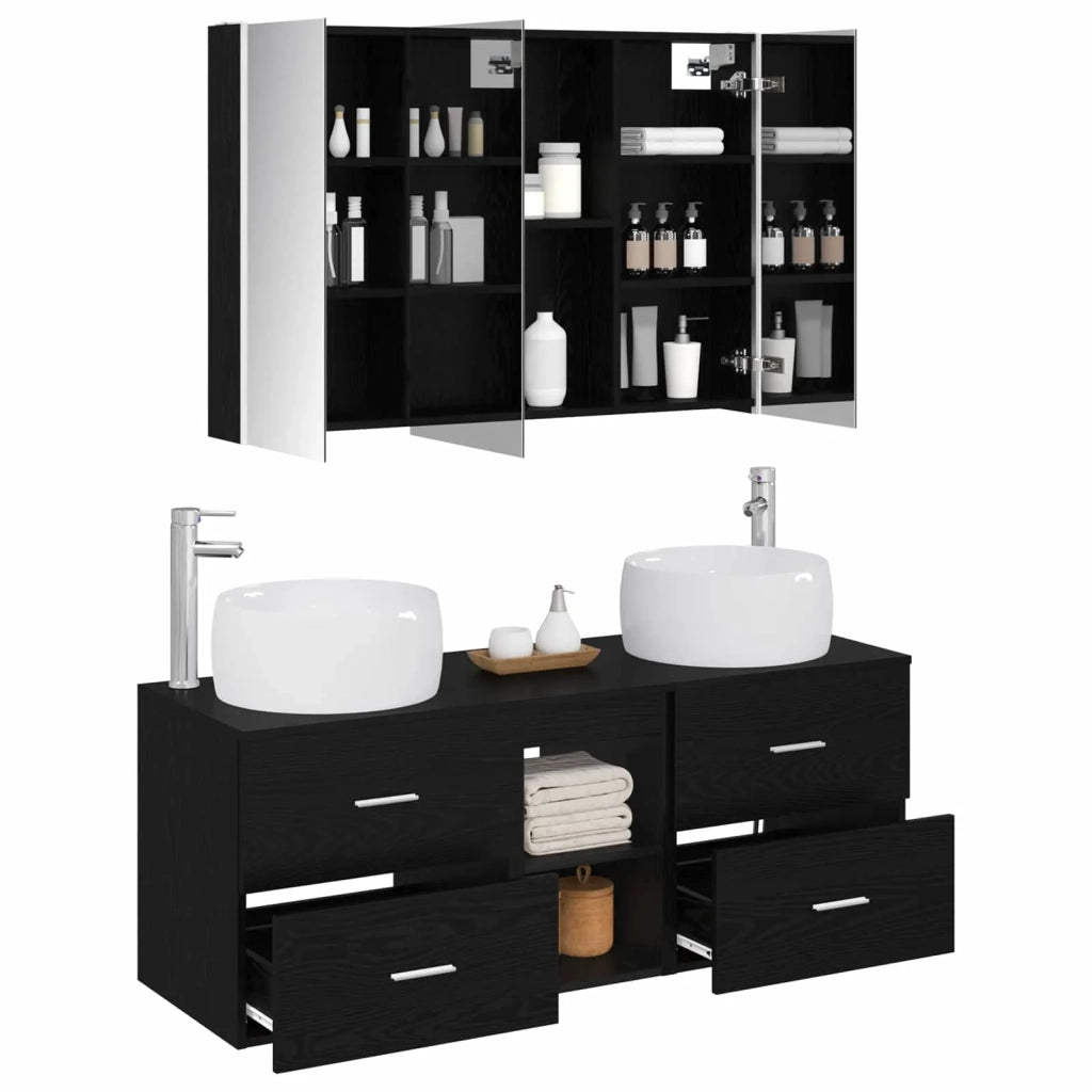 Set di mobili per il bagno 4 pcs Rovere Nero 3407024