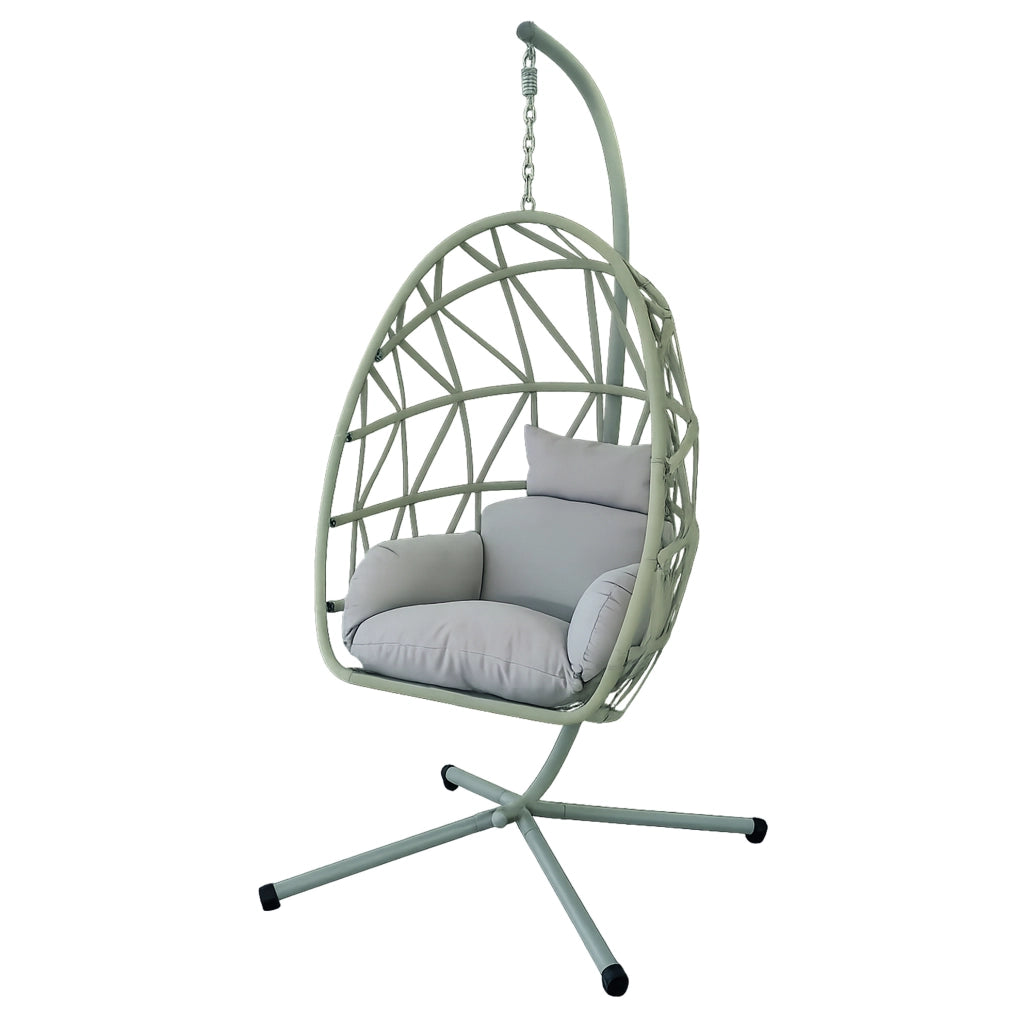 POLTRONA PENSILE PIEGHEVOLE DA GIARDINO IN RATTAN SINTETICO CON CUSCINO