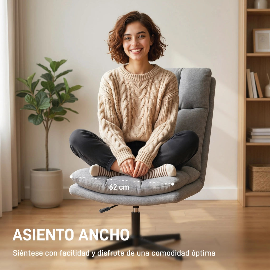 Poltrona Girevole Regolabile in Altezza ¨C Zephmum ¨C Tessuto Lino Grigio Chiaro Base Metallo