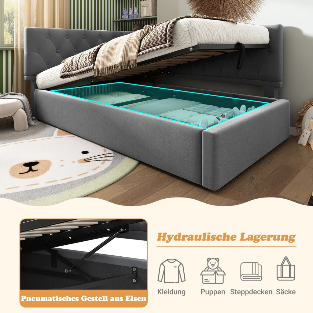 Letto con contenitore idraulico 90x190 cm in velluto grigio