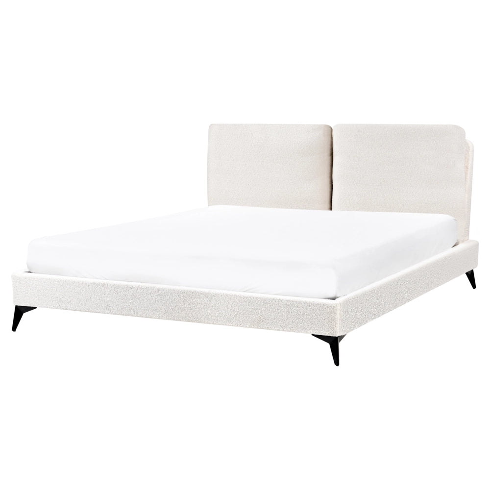 Letto matrimoniale imbottito in bouclè bianco 160 x 200 cm con rete a doghe stile moderno