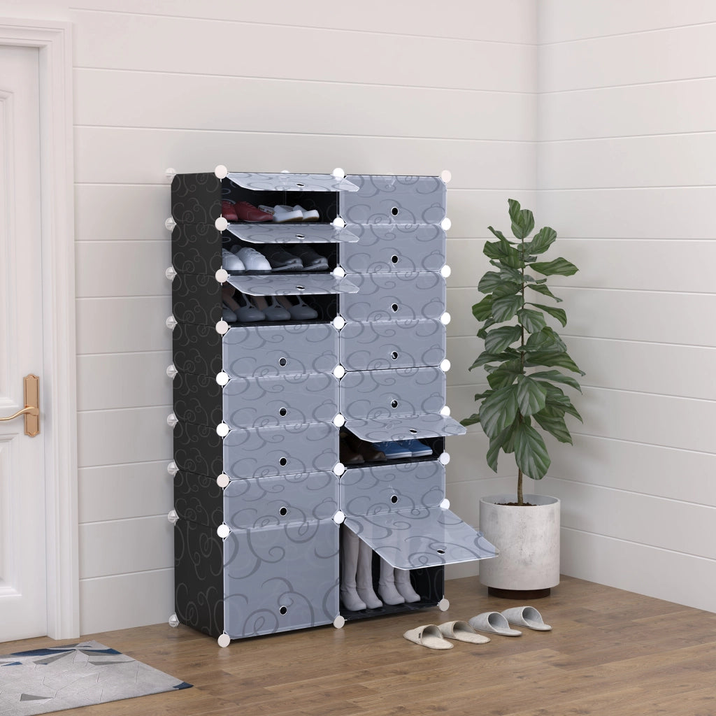 Scarpiera Salvaspazio Modulare da Ingresso in Plastica, 95x37x160cm, Bianco e Nero