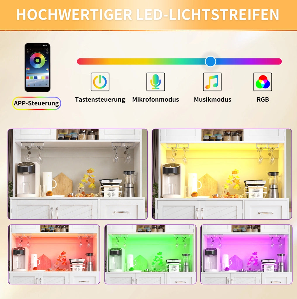 Credenza buffet LED 120x40x188 cm bianca in MDF
