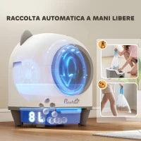 Lettiera Autopulente per Gatti 1-5 kg con Box per Fragranza e Sacchetti, in PP, 55.5x51x58.5 cm, Bianco e Grigio