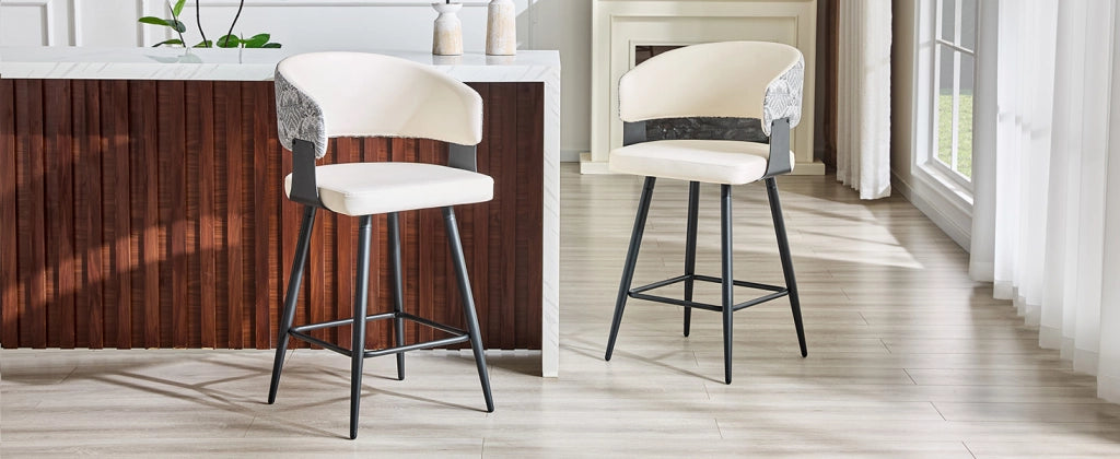 SGABELLO da bar con schienale, 94,5 cm, PU bianco, Set da 2 pezzi