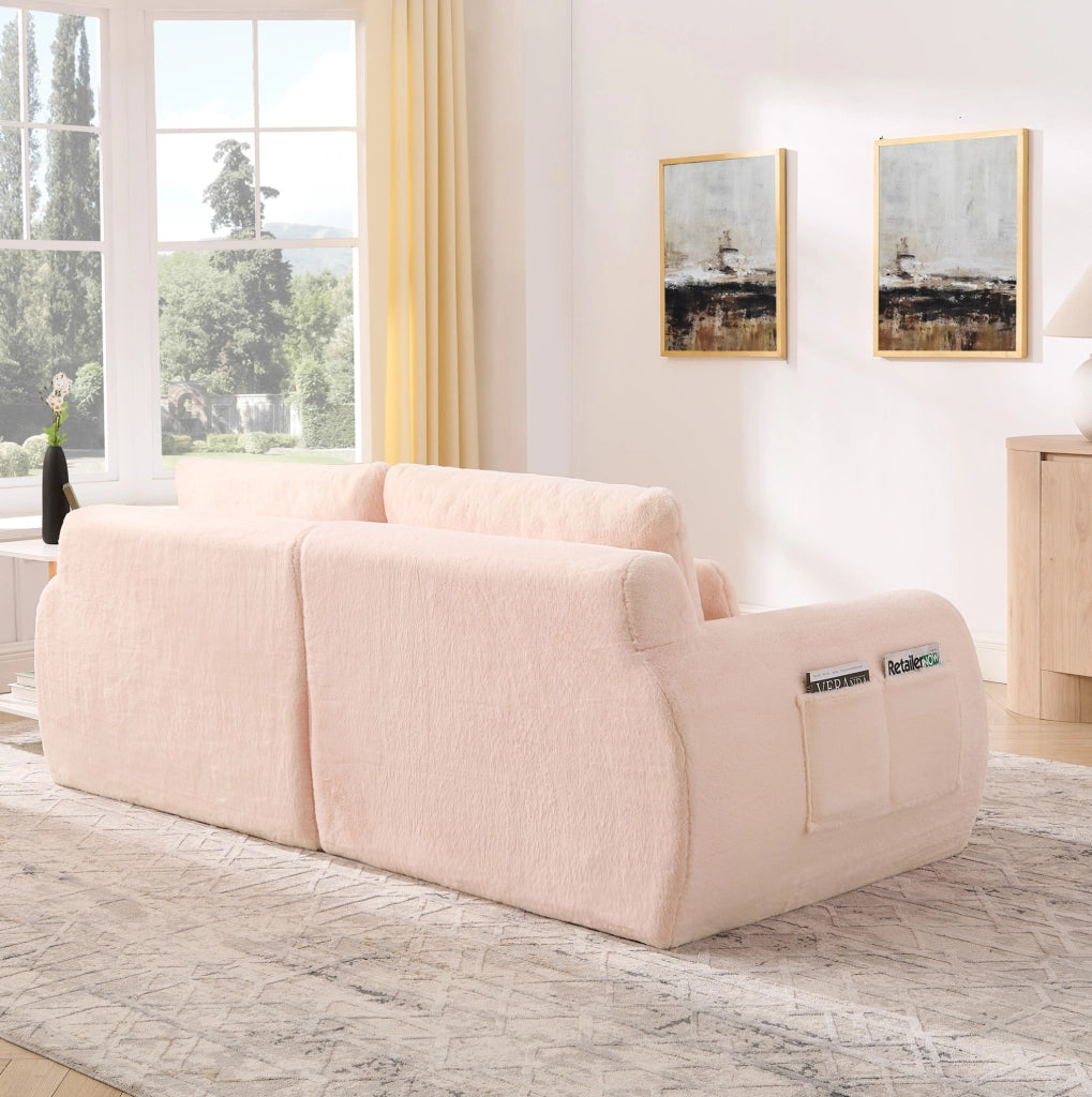 Divano 2 posti 208x101x81 cm rosa, USB e tasca laterale, senza telaio, mousse