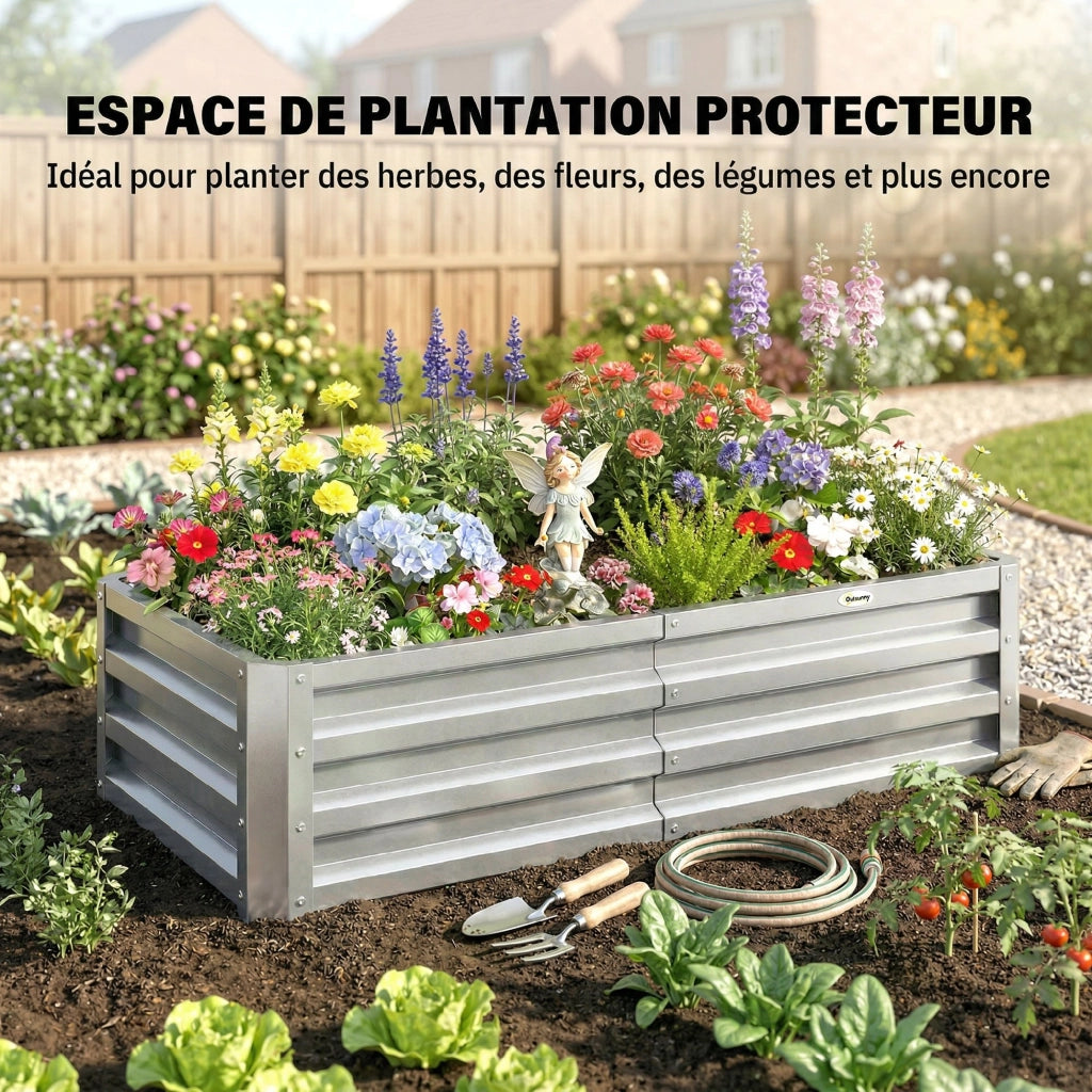 Orto rialzato da giardino rettangolare ¨C Xylo ¨C acciaio ondulato grigio argento 120x60x30,5 cm