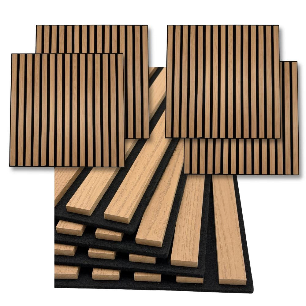 Pannello Fonoassorbente Doghe in MDF Rivestimento colore Teak 60x60 conf. 4 Pz