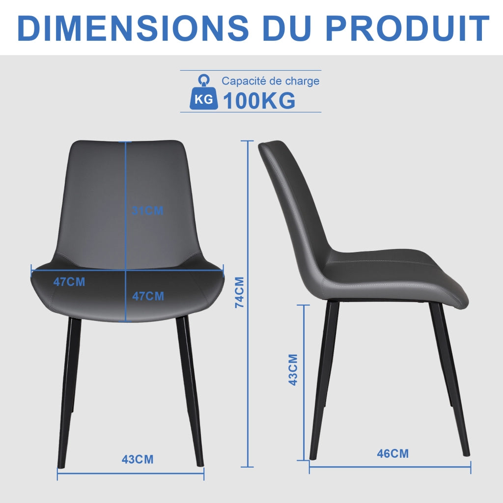 Sedia da Pranzo con Schienale Ergonomico e Seduta Imbottita, Gambe in Acciaio, PU Grigio