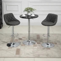 Set 2 Sgabelli da Bar con Altezza Regolabile, Base in Metallo e Seduta Finta Pelle, Sgabelli Alti Moderni Girevoli con Schienale e Poggiapiedi 46x48x83-104cm, Grigio Scuro