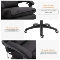 Sedia da Ufficio ad Altezza Regolabile con 6 Punti Massaggianti, in Tessuto Effetto Lino, 70x62x120-130 cm, Nero