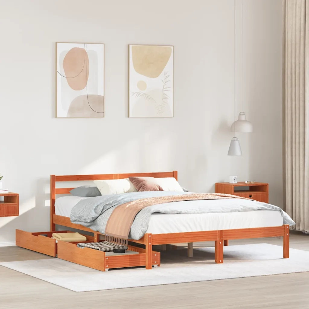 Letto senza Materasso-Struttura Letto Marrone Cera 150x200 cm in Legno di Pino 618371