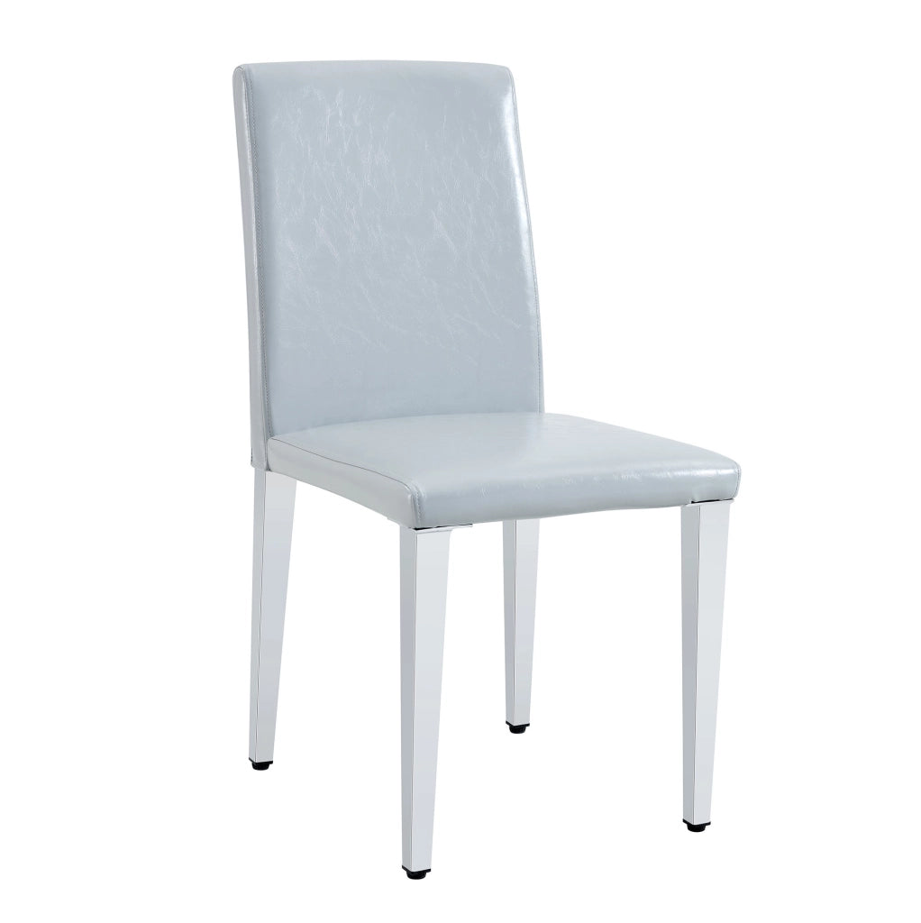 Set 2 sedie da pranzo moderne in PU grigio chiaro con gambe in metallo argentato; h 90 cm
