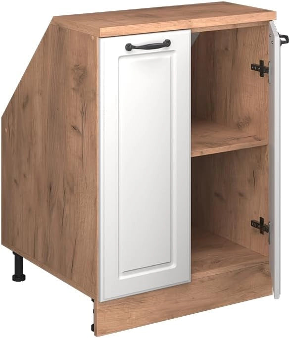 Mobile sottotetto Rion, Bianco casa di campagna, 60 x 81.6 cm con 2 porte, carcassa 60 cm profondità, adatto per il salvaspazio sotto tetti spioventi