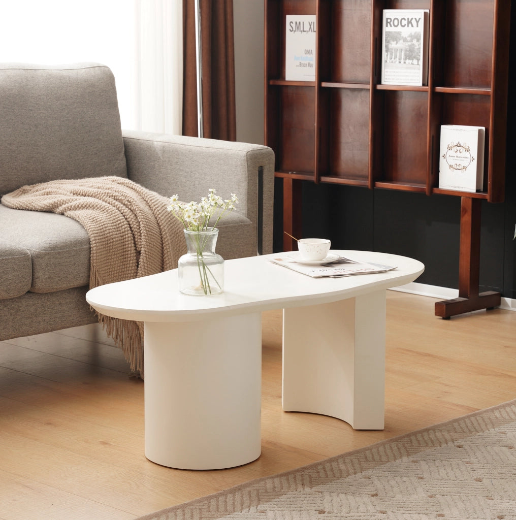 Tavolino da caffè bianco irregolare da 100 cm in MDF laccato
