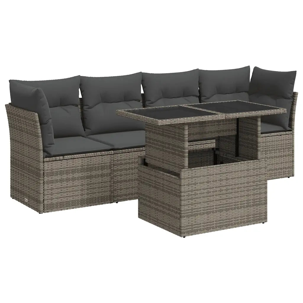Set Divano da Giardino 5 pz con Cuscini Grigio in Polyrattan 3326091