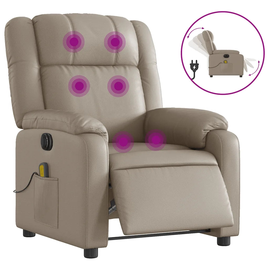 Divano Sedia-Poltrona Reclinabile Massaggio Elettrica Cappuccino Similpelle 354112
