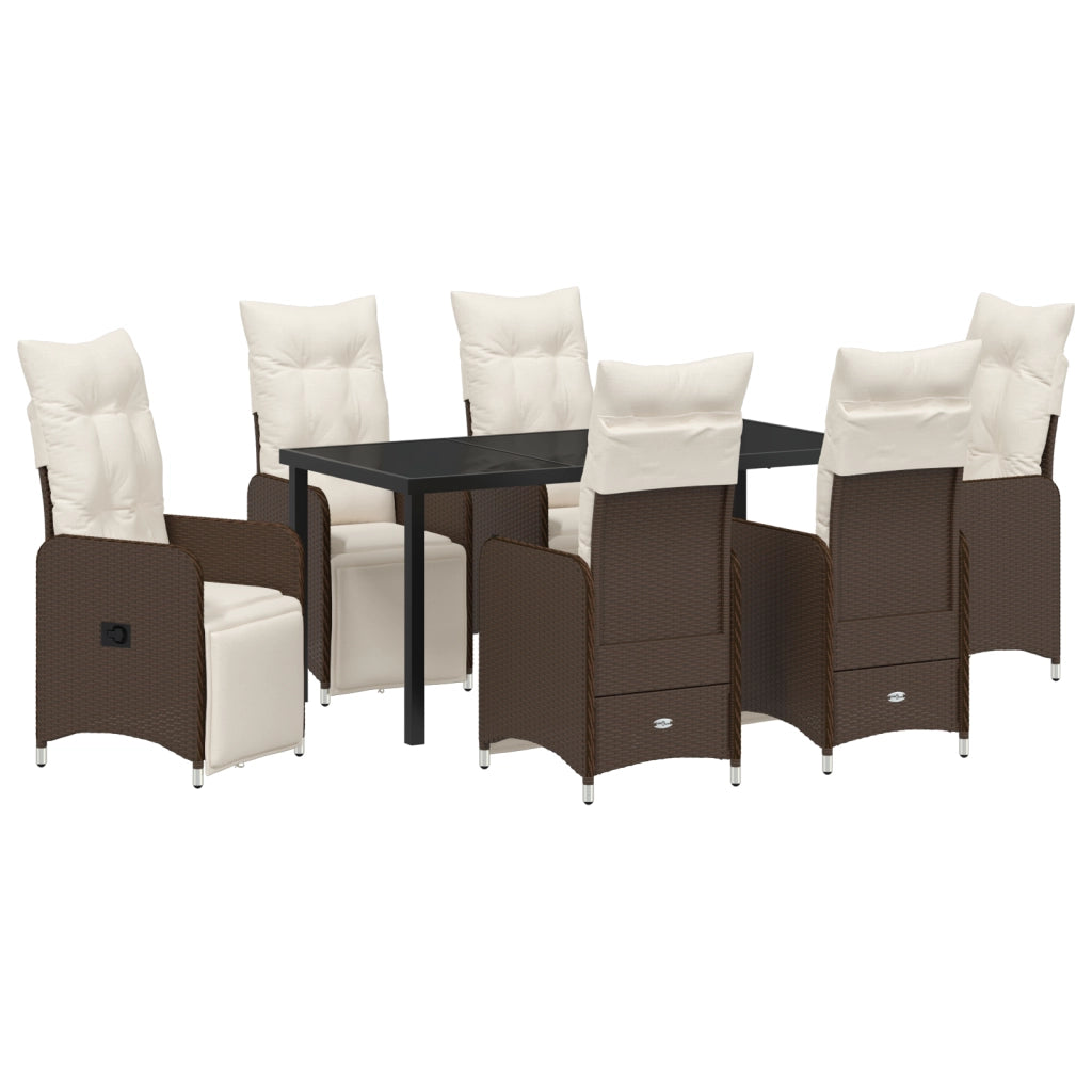 Set da Pranzo da Giardino 7 Pezzi con Cuscini Marrone Polyrattan
