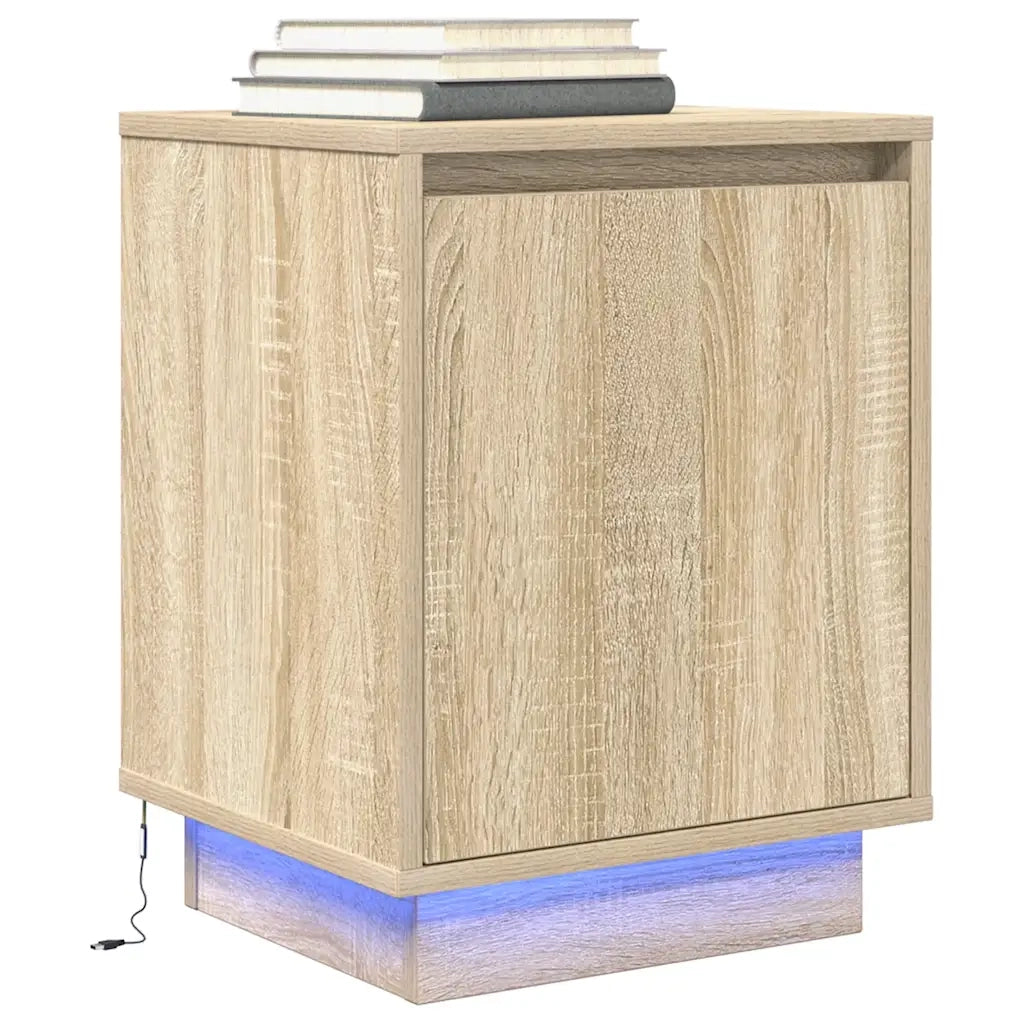 Set di 2 Comodini | Armadio da Notte | Mobiletto da notte con Luci a LED Rovere Sonoma 38x34x50 cm