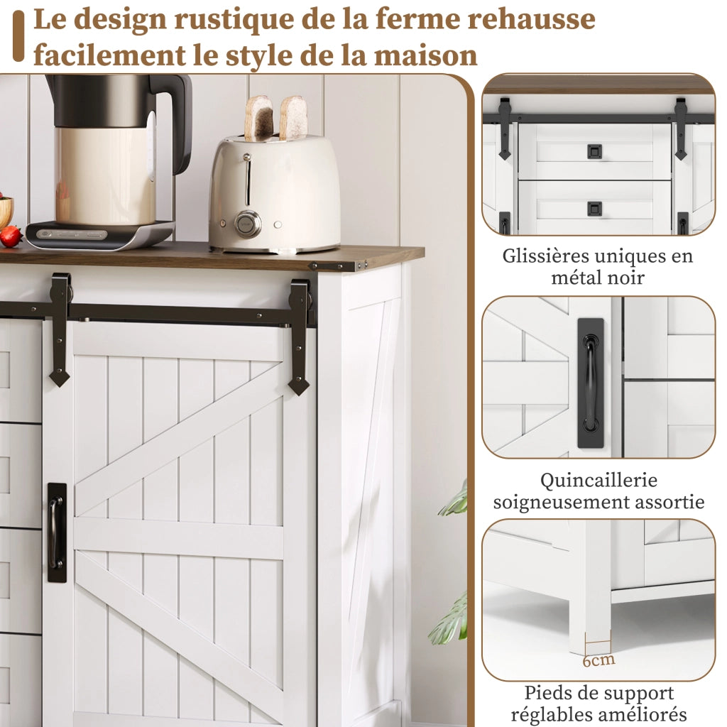 Credenza con 2 ante scorrevoli e 4 cassetti - per cucina e soggiorno - in MDF - 137 x 40 x 81.5 cm - bianco