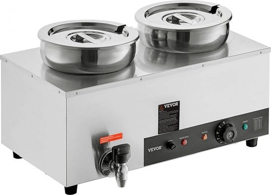 Buffetverwarmer per 2 contenitori da 8,1L 1200W 180 x 240 x 220 mm inclusa soeppan con coperchio e rubinetto di scarico