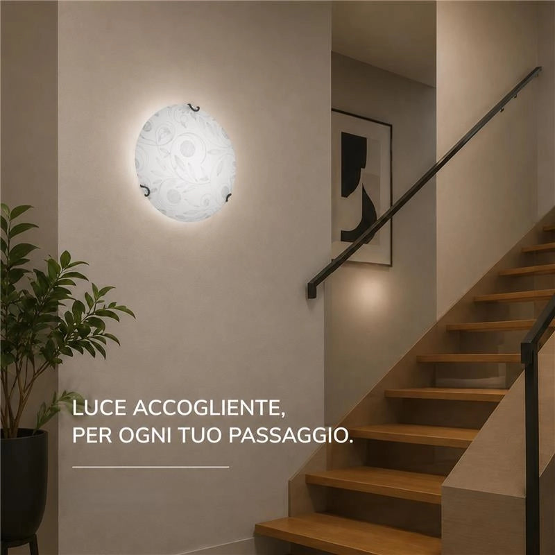 PLAFONIERA CLARA 2XE27 GANCI CROMO VETRO LASTRA BIANCO DECORATO GARDEN Ø40-P.11 CM