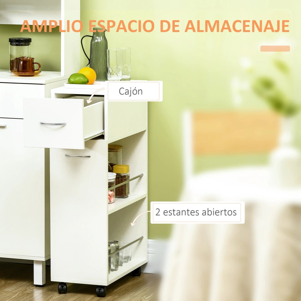 Carrello per Cucina con Cassetto e Ripiani Aperti ¨C zephmum ¨C 25x50x85 cm Bianco