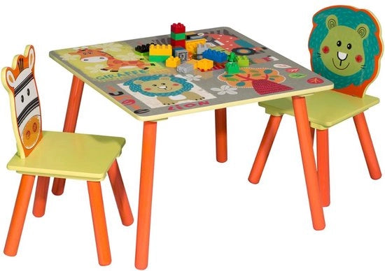 Casa per Bambini con 2 Sedie Animali - Mobili per Bambini, Tavolo, Piccolo Tavolo - per Bambino, Prescolare e Bambino - Legno - Colorato / Animali