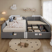 Letto a Castello Bambino Idraulico con Contenitore 90x200cm - Xylo - Velluto Grigio