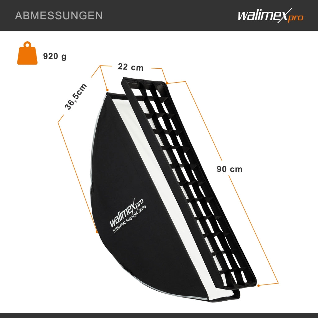 Essential Striplight Softbox 22x90cm + adattatore softbox per Hensel Expert, ruotabile a 360°, facile da montare, adattatore Bowens e borsa per il trasporto