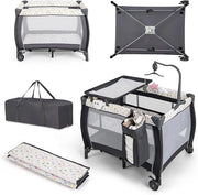 3 in 1 Lettino da Viaggio per Neonati, Lettino da Campeggio Portatile per Bambini con Culla e Fasciatoio Rimovibile, Materasso Rimovibile, per Bambini 0-36 Mesi (Colorato)