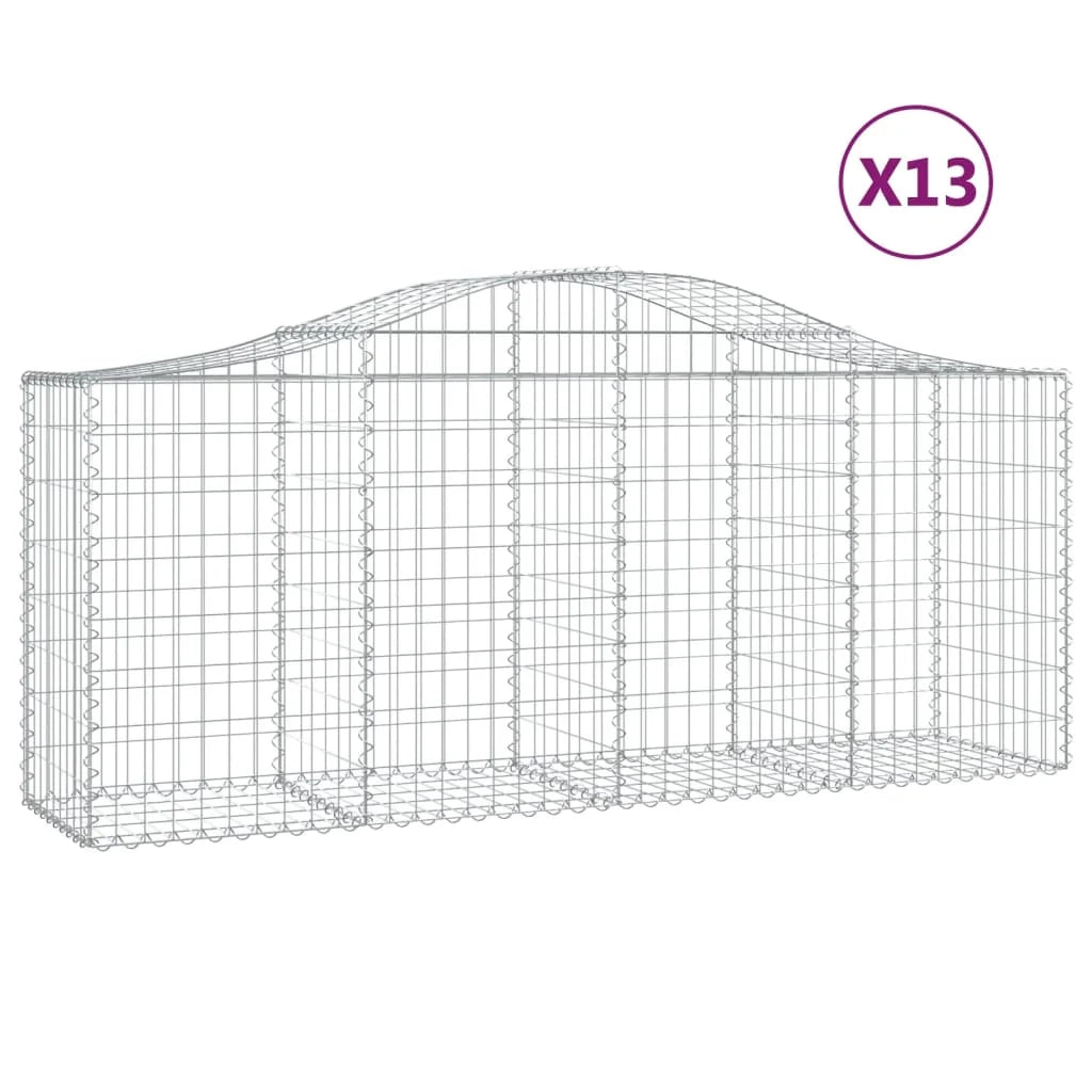 Cestini gabbioni recinzione a gabbia muro di contenimento ad arco 13 pezzi 200 x 50 x 80/100 cm ferro zincato argento 02_0040384