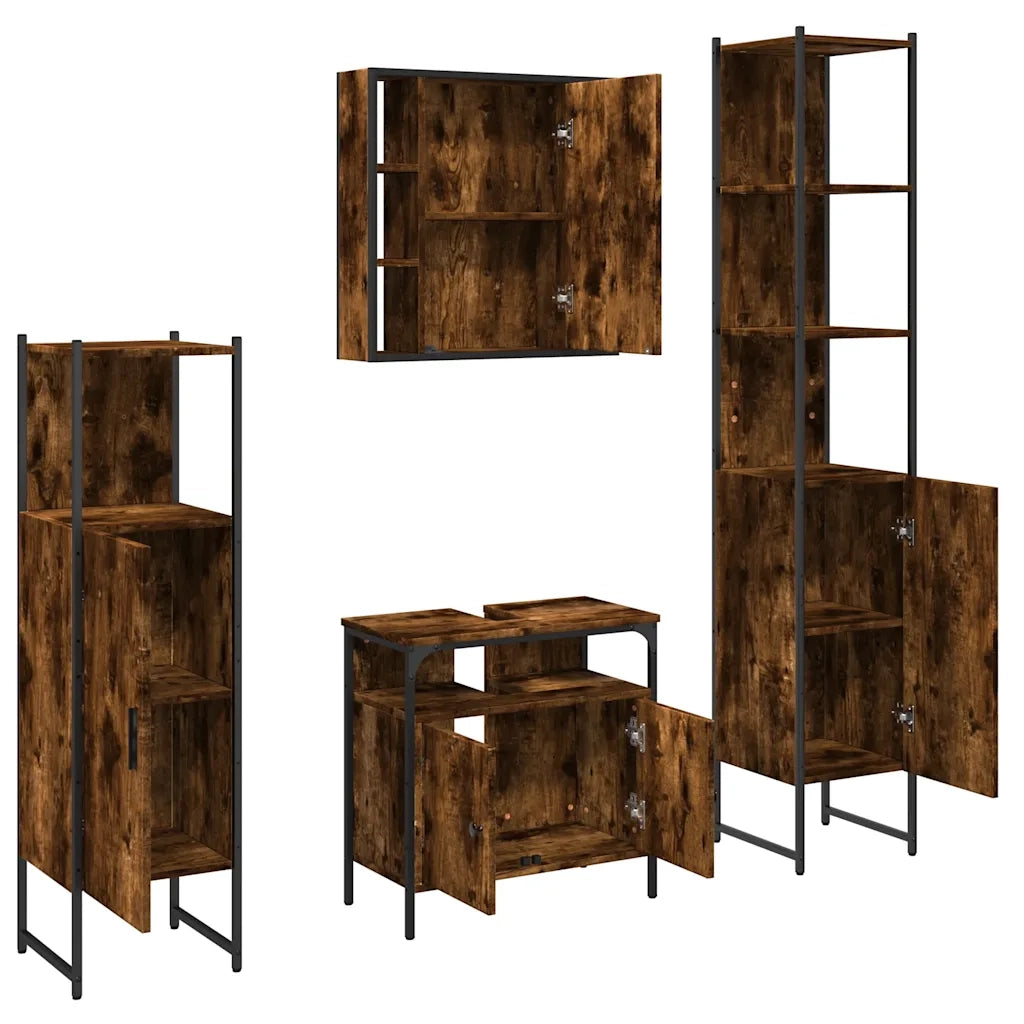 Set Mobili da Bagno 4 pz Rovere Fumo in Legno Multistrato 3214767