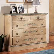  cassettiera arte povera 5 cassetti legno shabby avorio 117x51x101 (1429) - Mobili 2G