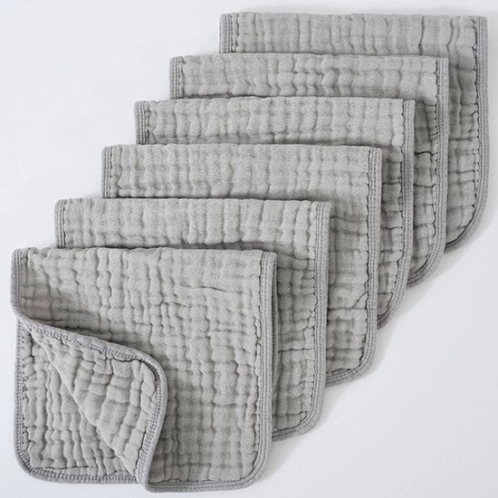 Muslino per bambini 20" x 10", confezione da 6 - Grande, 6 strati, ultra-assorbente, cotone per la saliva e la sporcizia dei bambini - Leggero, sicuro e morbido muslino per bambini per ragazzi e ragazze - Grigio chiaro