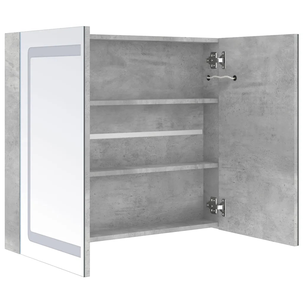 Armadietto Bagno con Specchio e LED-Mobile bagno con specchio Grigio Cemento 80x12x68 cm