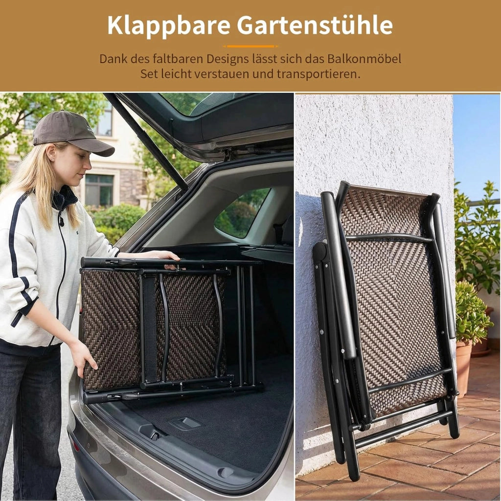 Sedia a sdraio in rattan, con schienale regolabile in 7 posizioni, sedia pieghevole resistente alle intemperie, traspirante, per balcone, giardino e terrazza