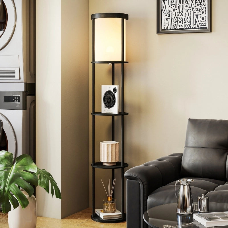 Lampada da terra con 3 ripiani, design rotondo, telecomando, interruttore a pedale, temperatura luce regolabile, per soggiorno, nera