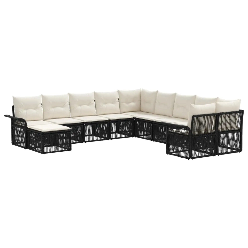 Set Divano da Giardino 11 pcs Nero e Bianco Crema polyrattan 3435028