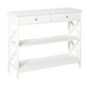 Tavolo Consolle con 2 Cassetti e 2 Mensole, Consolle Ingresso e Soggiorno in MDF, 100x30.5x80cm, Bianco
