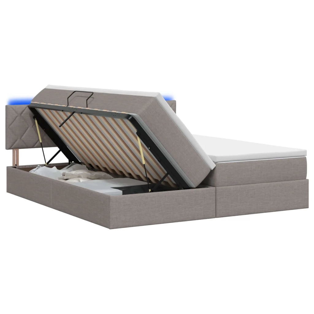 Letto con contenitore LED e materasso Tortora 200 x 200 cm 3459369